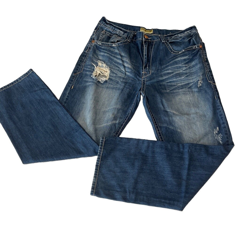 Men's MK Makobi Jeans M1826 Easy Fit Jeans 38x34 Blue Distressed